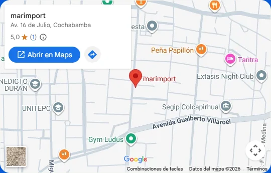 Ubicación de Marimport en Cochabamba, vista previa de Google Maps